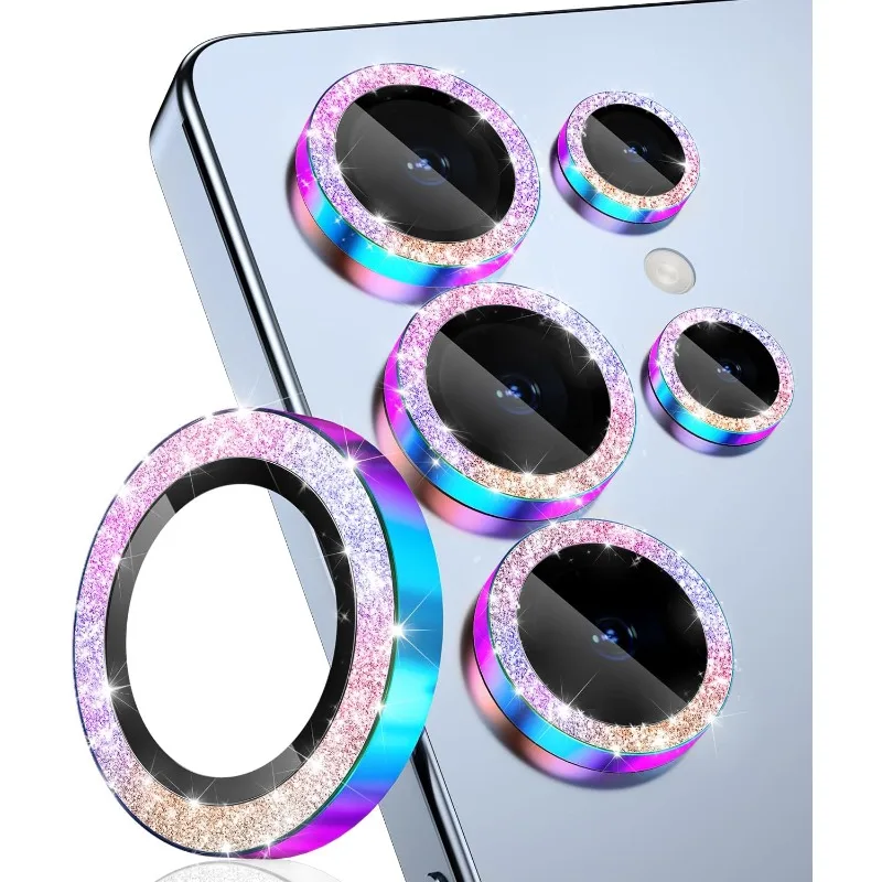

Glitter Decoration Ultra-HD Tempered Glass Camera Lens Cover For Samsung S26 Ultra S25FE S24 Metal Lens Ring Glass Protector Cap