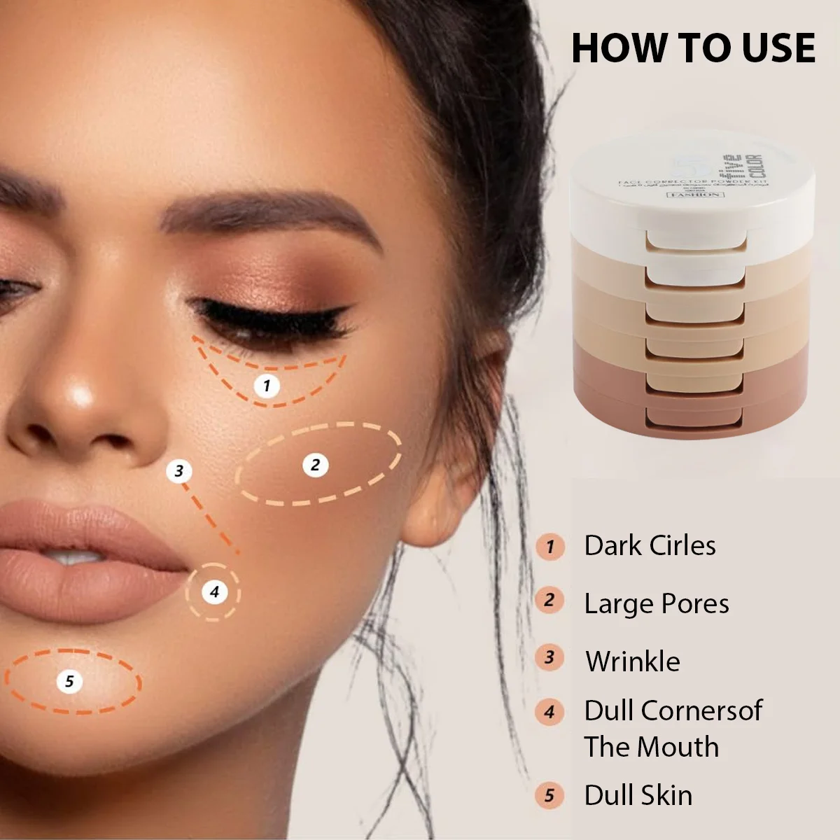 5 in 1 파우더 블러쉬 오래 지속되는 오일 컨트롤 세팅 파우더 모이스춰라이징 컨실러 건식 및 습식