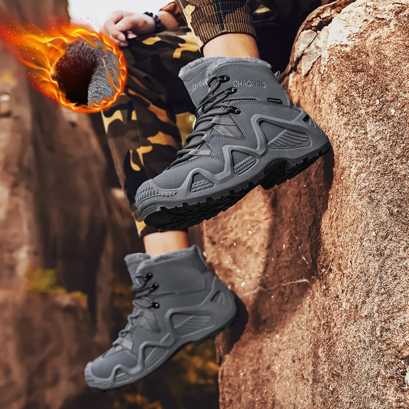 Herren Schneestiefel Anti-Rutsch-Gummisohle Trainer Sportschuhe Schwarze flache Stiefel Chelsea-Schuhe mit Fleece-Isolierung, Winterstiefel