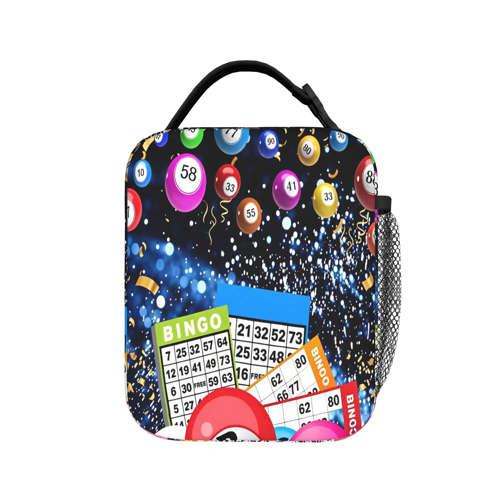 Bingo Balls Paper Game Lunch Bag  Office Lunch Box For Adult Casual Print Thermal Tote Handbags Portable Insulated Cooler Bag