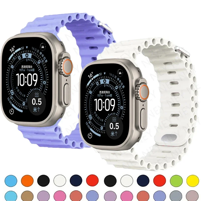 Original Ocean strap For Apple Watch Ultra 2-3 49mm Band 9 8 7 45mm 41mm 40 44mm Silicone Bracelet iWatch S10 S11 46mm 42mm band