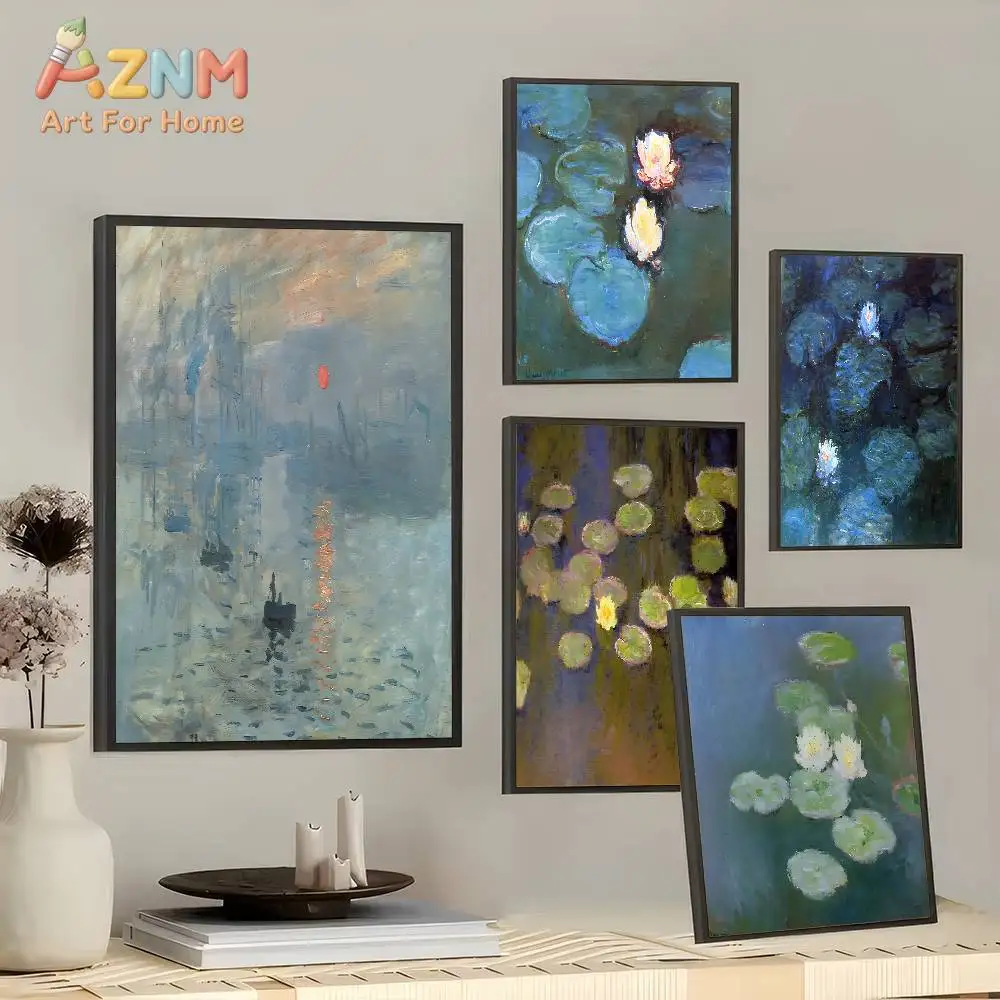 Claude Monet Art Sticky Posters Fancy Wall Sticker For Living Room Bar Decoration Vintage Decorative Painting