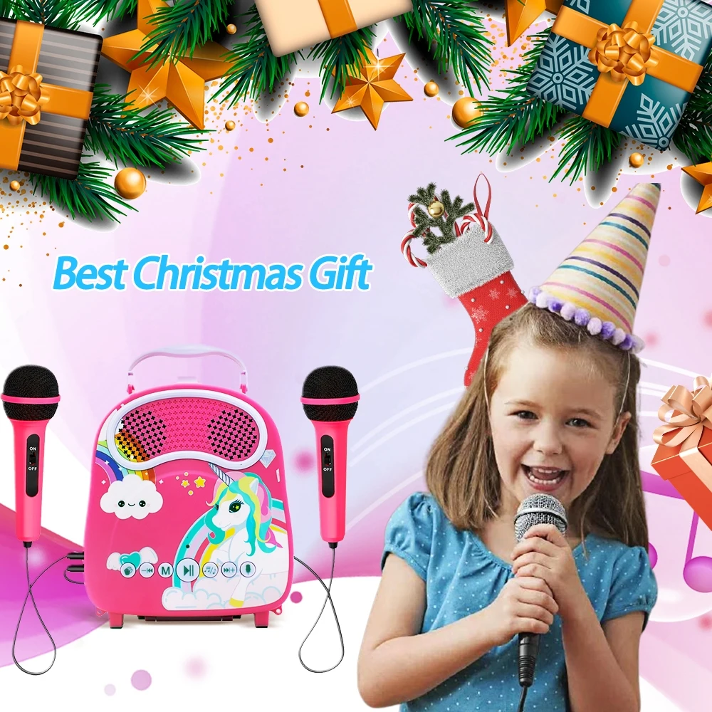 Free ship Kids Karaoke Machine for Girls Boys with 2 Microphones Toddlers Bluetooth Karaoke Toy for Singing Portable Children