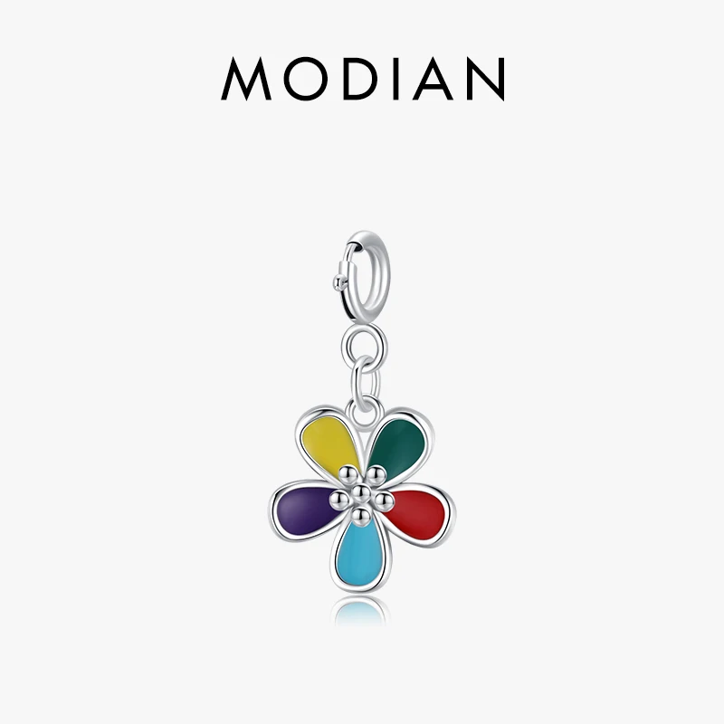 Modian Real 925 Sterling Silver Cute Rainbow Flower Pendant Fit DIY Making Charms Bracelet & Necklace Fine Jewelry For Women