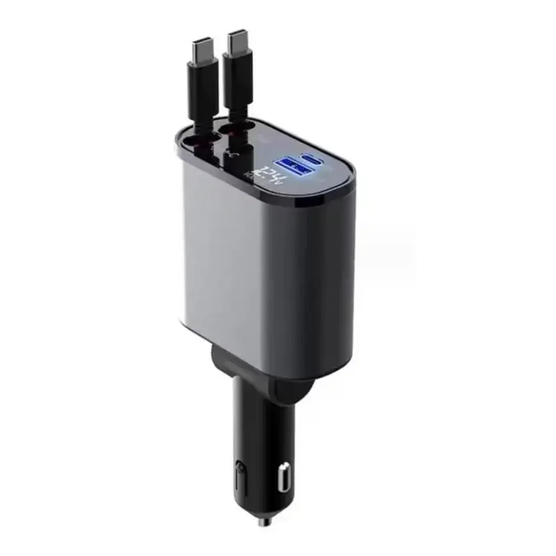 

100W two-wire Retractable Digital Display TYPE-C+ A p pl e port Car Charger