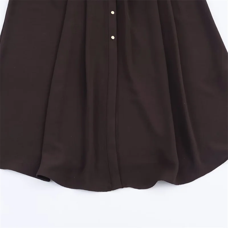 أزياء نسائية جديدة لخريف 2025: فستان قميص أنيق ومتعدد الاستخدامات برقبة على شكل حرف V مع حزام.