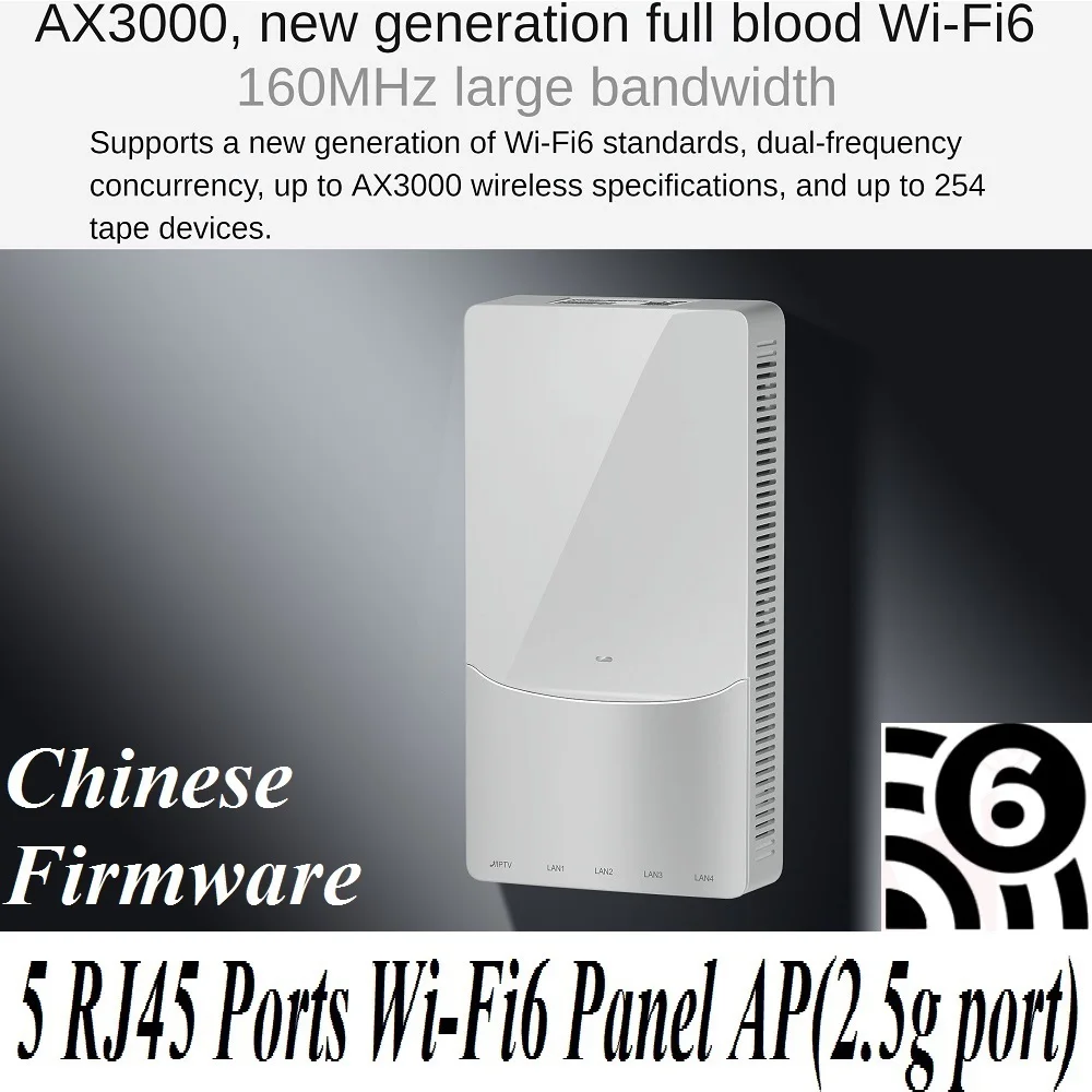 2.5G RJ45 Port, 3000Mbps in Wall AP WiFi6 Indoor AP 802.11AX WiFi 6 Access Point 2.4GHz 574Mbps 5GHz 2402Mbps PoE Power Supply