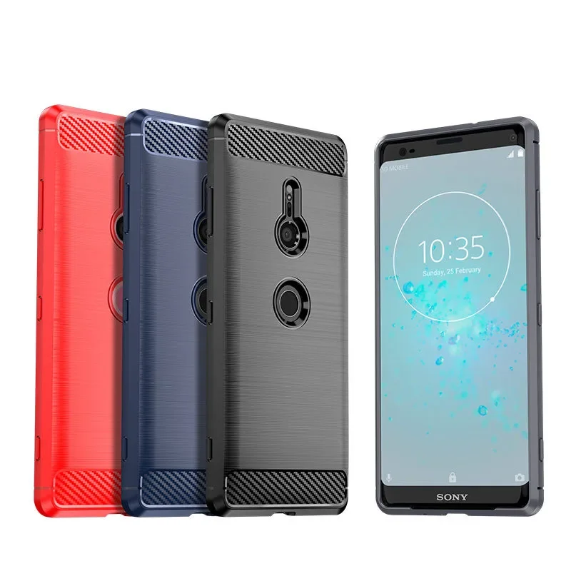 Carbon Fiber Texture TPU Case for Sony Xperia XZ3 XZ2 Compact XZ1 Premium XA2 Ultra XA1 Plus Shockproof Protective Cover Fundas