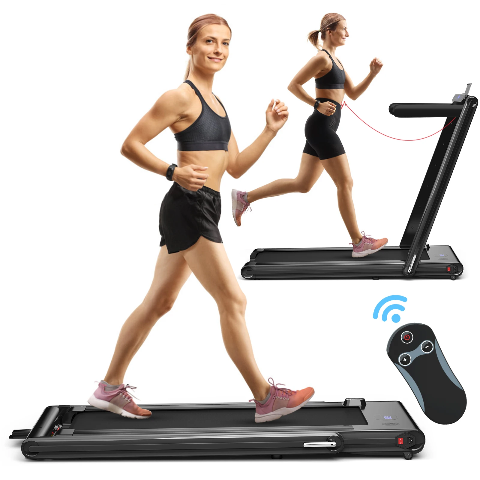 

2-in-1 Folding Treadmill 2.25HP Jogging Machine w/ Dual LED Display Black