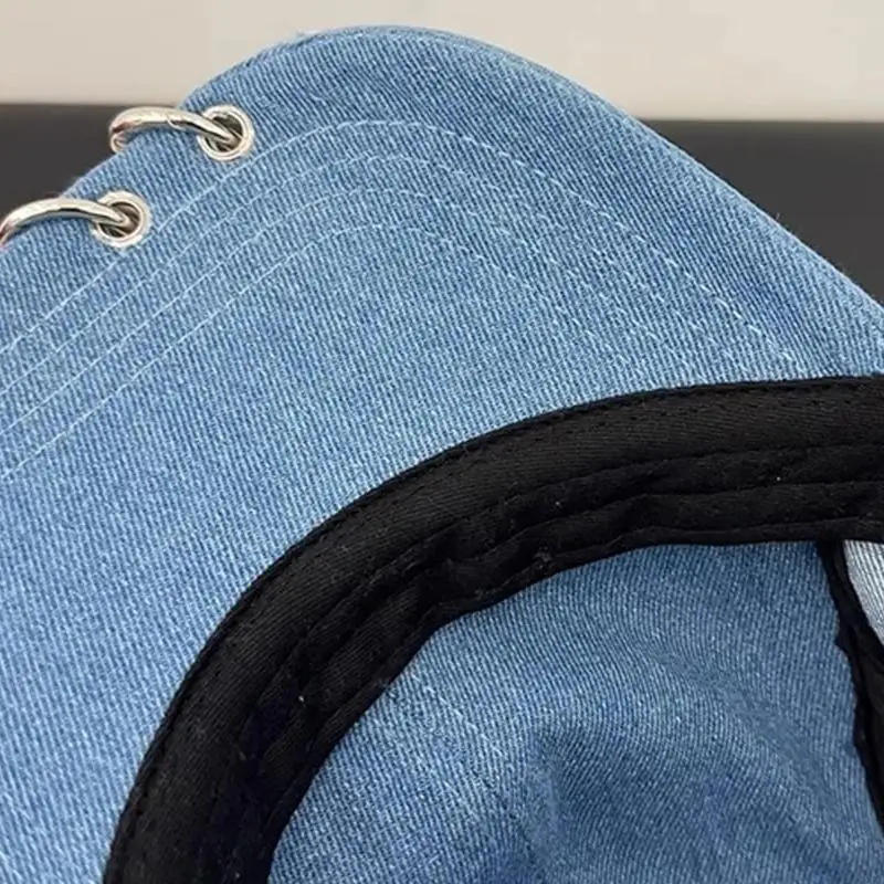 2026 New Distressed Baseball Hat Fabric Metal Rings Unique Dog Ear Sun Hat Punk Headwear