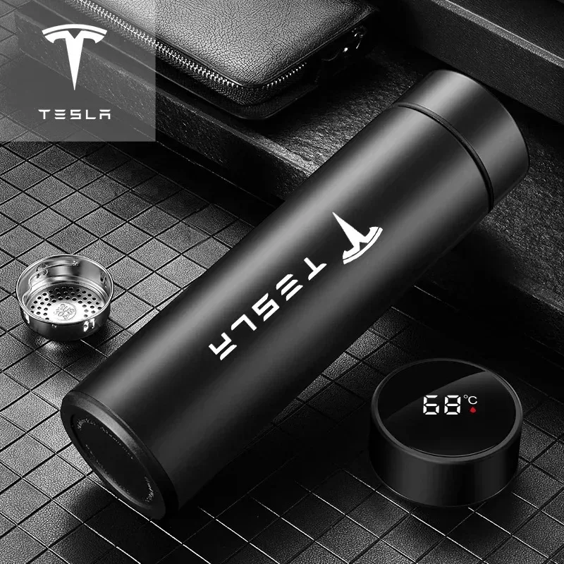 

304 Stainless Steel Portable Car smart Thermos bottle with temperature display For TESLA MODEL X S 3 Y Car Emblem Accessories