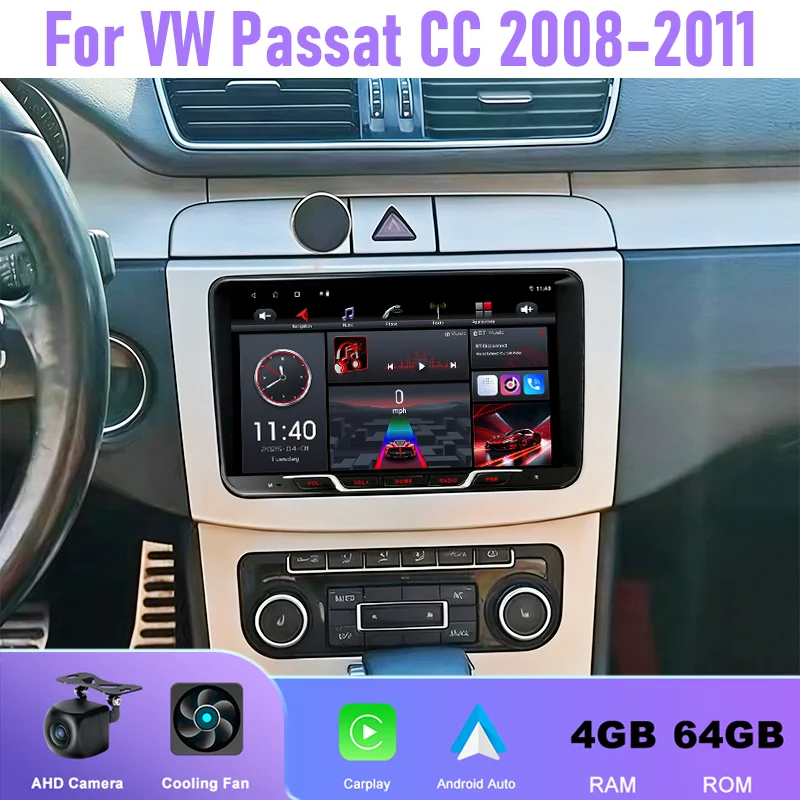 

9" 4+64GB Car Radio For VW Passat CC 2008-2011 Android 15 Auto Support Wireless Apple Carplay 2DIN FM BT GPS Stereo