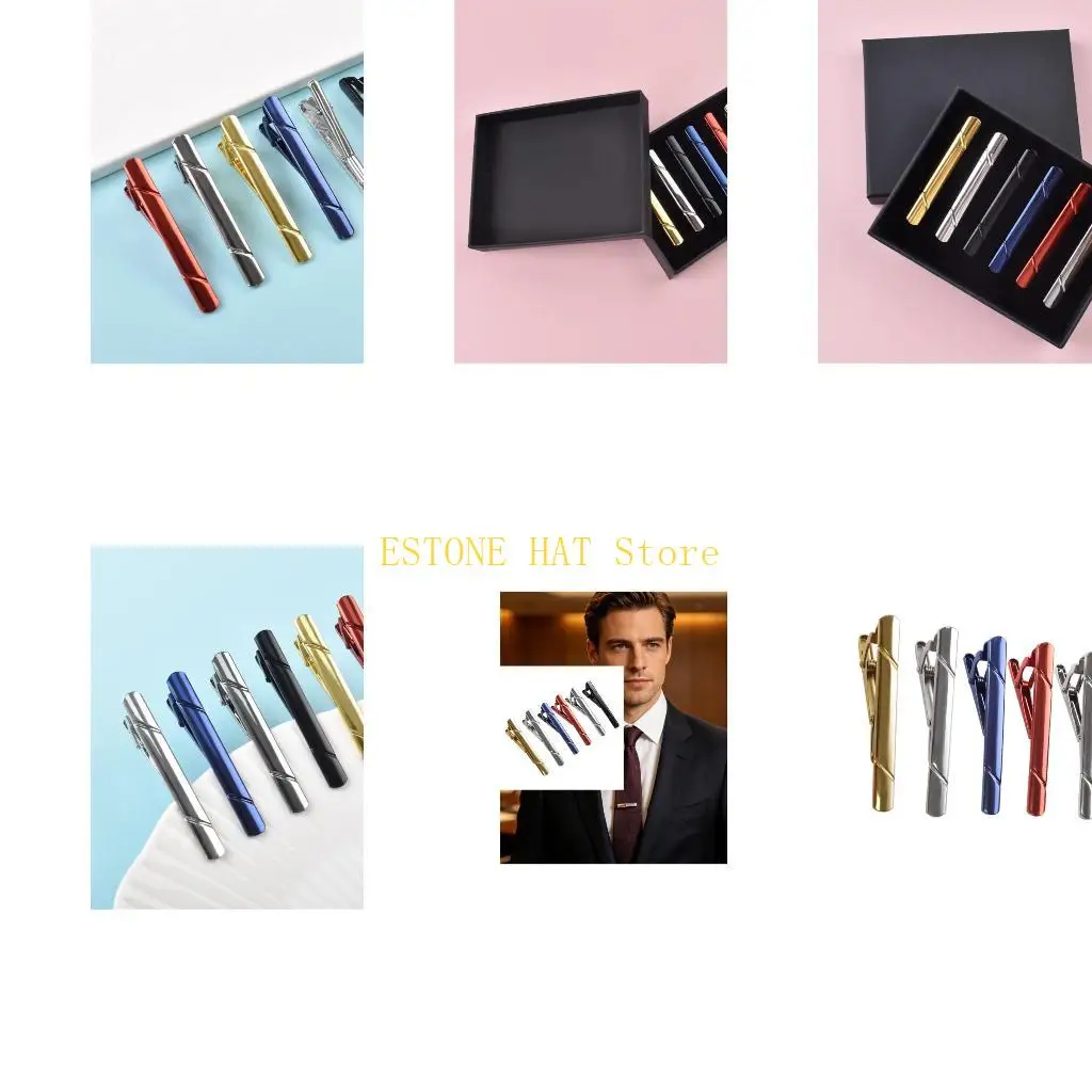 49MF Classical Tie Clip Set Of 6 With Polishing Color Gold Coating Men's Suit Tie Bar Pin For Professional Business Meeting and
