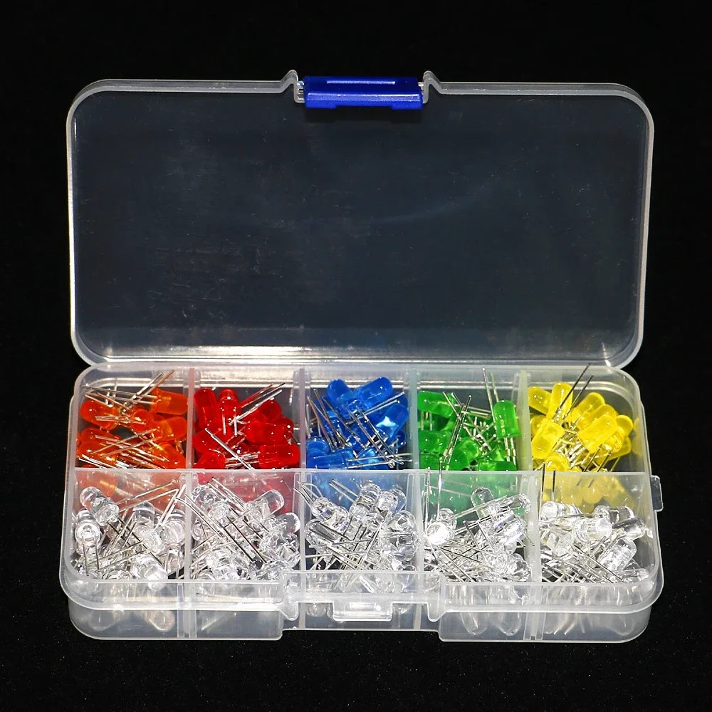 200pcs 5mm LED Diode Light Round Bright White Yellow Red Green Blue Assortment Assorted Kit DIY Box Support Dropshipping