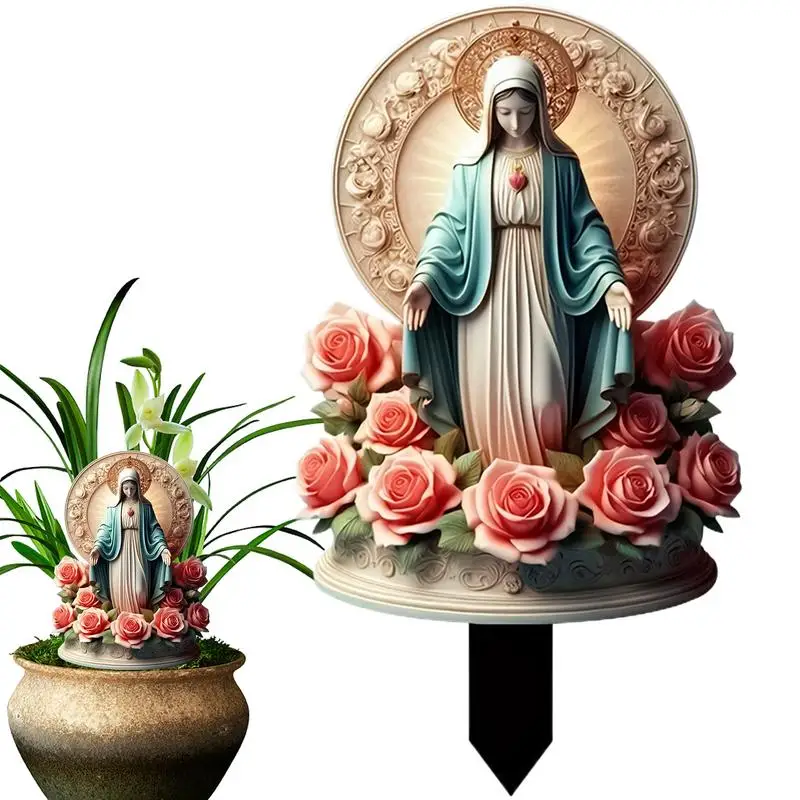 Resin Virgin Mary Stakes Religion Jesus Garden Statue Catholic Mother Mary Plant Stake Outdoor Lawn Courtyard Decoration