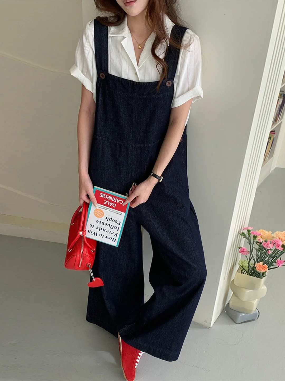 

Spring 2026 Women's Denim Overalls Straight Wide Leg High Waist Cotton Blend Casual Wear Age Reduction Vintage Aesthetic