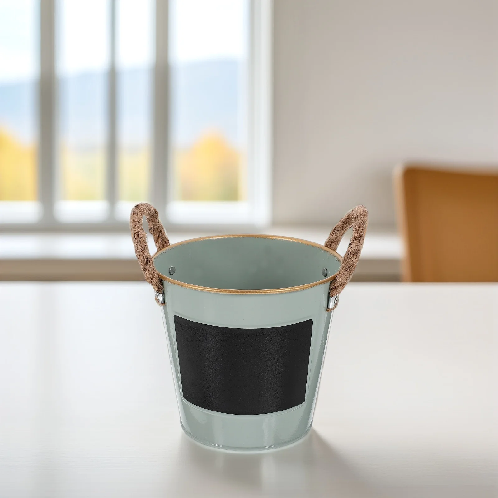 

Small Blackboard Flower Pot Cute Planter Iron Terracotta Creative Office Plants Retro Bucket Gardening Supplies Metal Vase Small