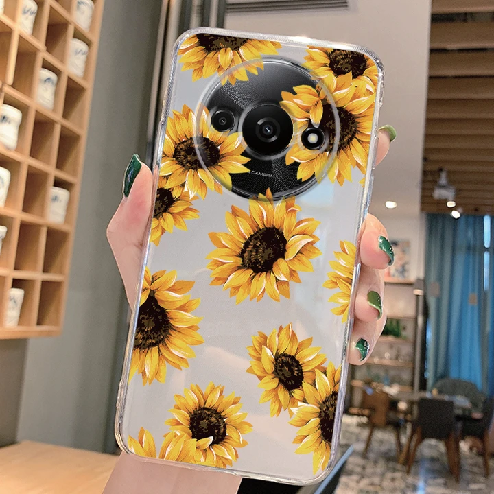 Transparent Small Chrysanthemum Flower Case For Redmi 12 9AT Note 14 13 Pro 10 12S 10T 11 5G Poco M6 Pro Protective Clear Cover