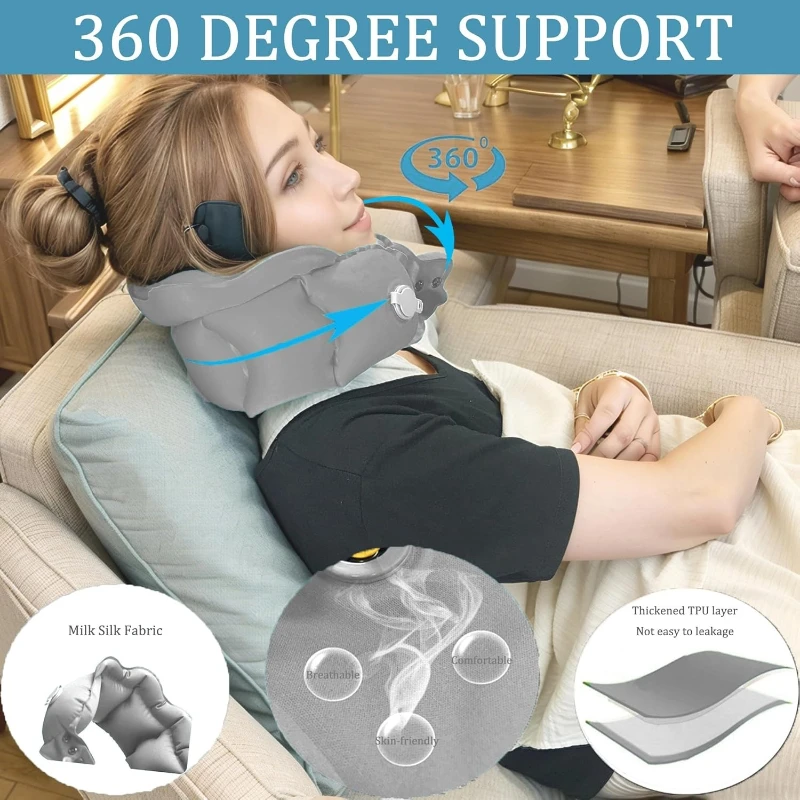 

Inflatable Travel Neck Pillow 360° Ergonomic Support - Outdoor Camping Airplane Car Portable U-Shaped Design Easy to Carry