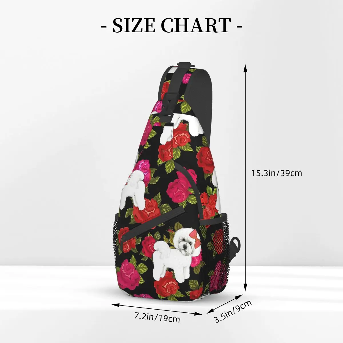 Bichon Frise Red Rose Small Sling Bags Chest Crossbody Shoulder Backpack Outdoor Hiking Daypacks Dog Lover Cool Bags