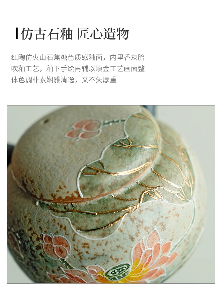 Ceramic Side Handle Pot Household Blue and White Fire Stone Red Pure Hand-Painted Open Parallel Strainer Teapot Single