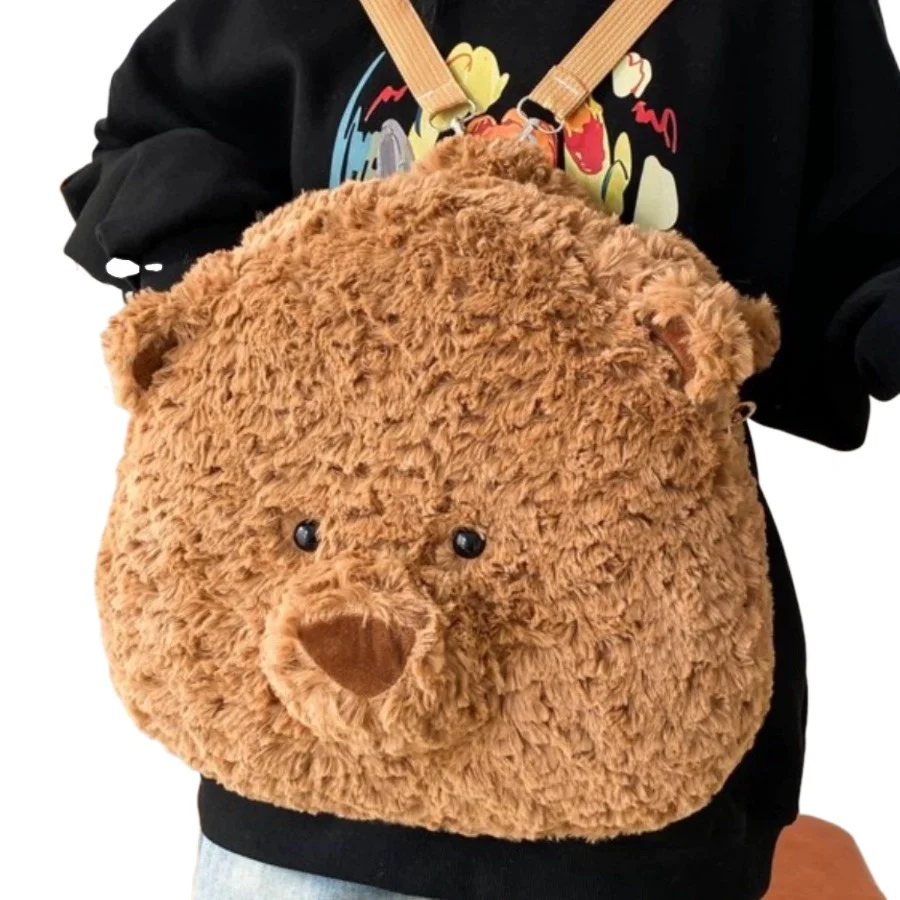 Bear Plush Bag Fluffy Plushie Toy Cute Cartoon Plush Backpack Shoulder Bags Bear Doll Crossbody Messenger Birthday Gifts