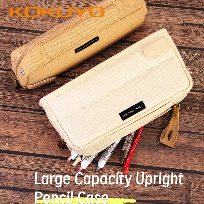 Japan KOKUYO Stationery Storage Large Capacity Upright Pencil Case,Portable Simple Retro Multifunctional Canvas Desktop Storage