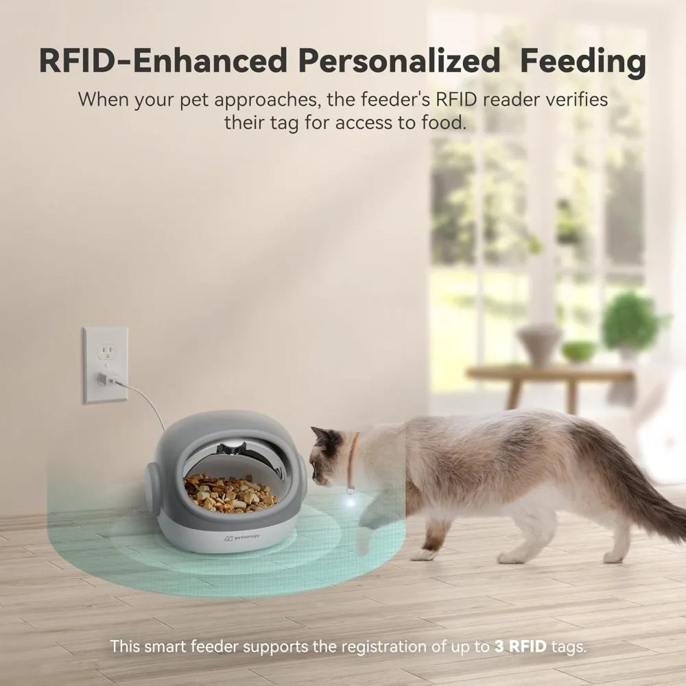 Automatic Cat Feeder,  Cats Food Dispenser with Collar Sensor,Timed Auto Pet Feeder for Multi-Cat Households,4 Feeding Modes