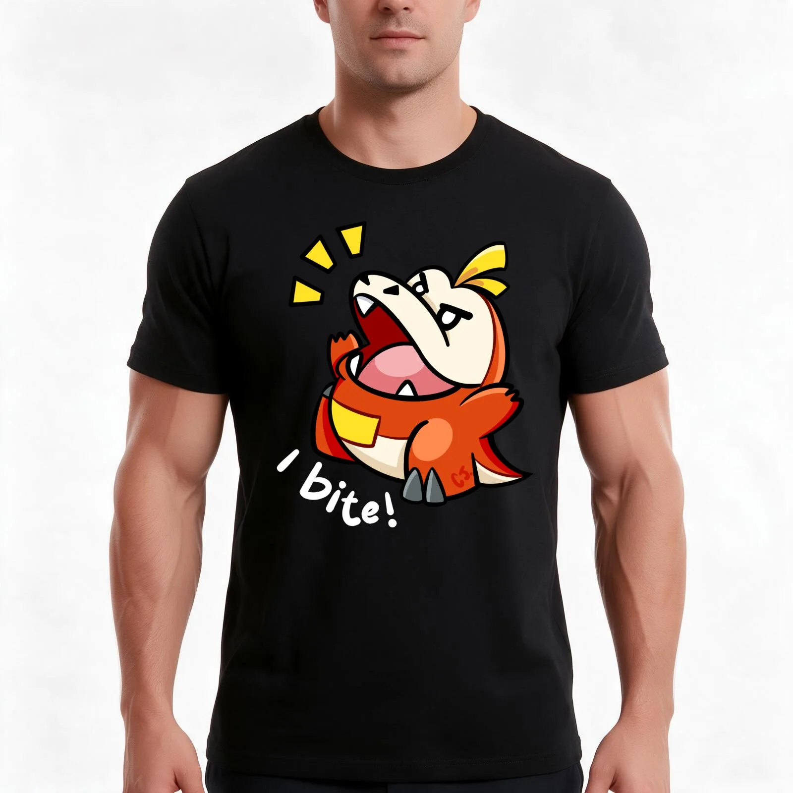 Fuecócó “I bite” T-Shirt, Summer Casual Cotton Tee, Oversized Streetwear Tops, Vintage Graphic Print, Loose Fit Short Sleeve