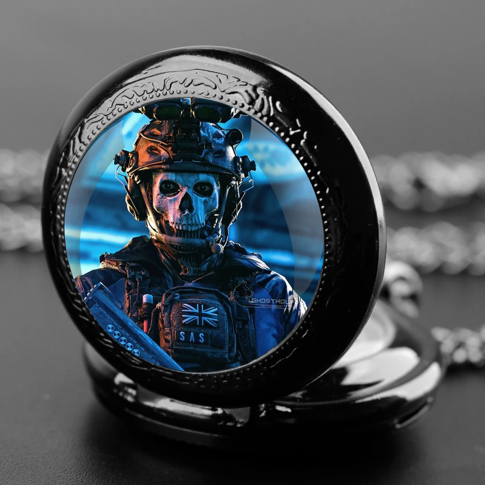 COD винтажное черное ожерелье с кварцевыми карманными часами-уникальный подарок геймера для мужчин и женщин