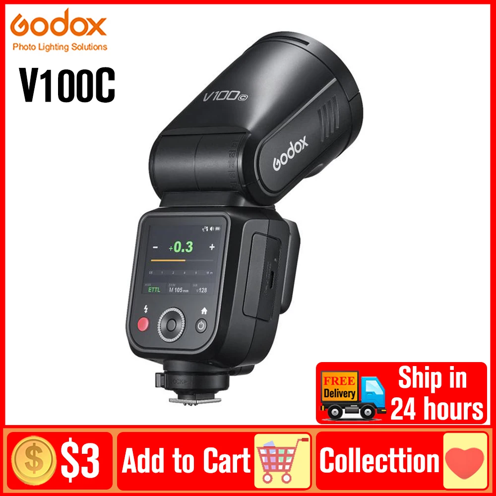 Godox V100 100Ws Flash V100C/N/S/F/O TTL Li-ion Round Head Camera Speedlight for Canon Nikon Sony Fujifilm Olympus Panasonic