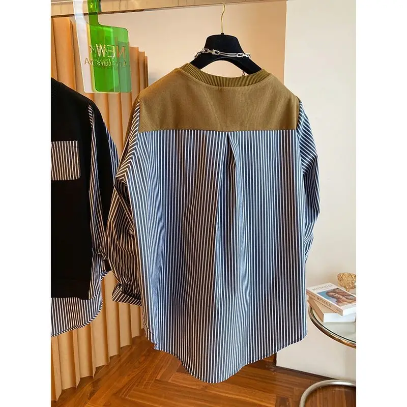 Womens Clothing 2023 Striped Patchwork Oversized Asymmetrical Y2K Streetwear Sweatshirts Female Trendy Long Sleeve Pullover Tops