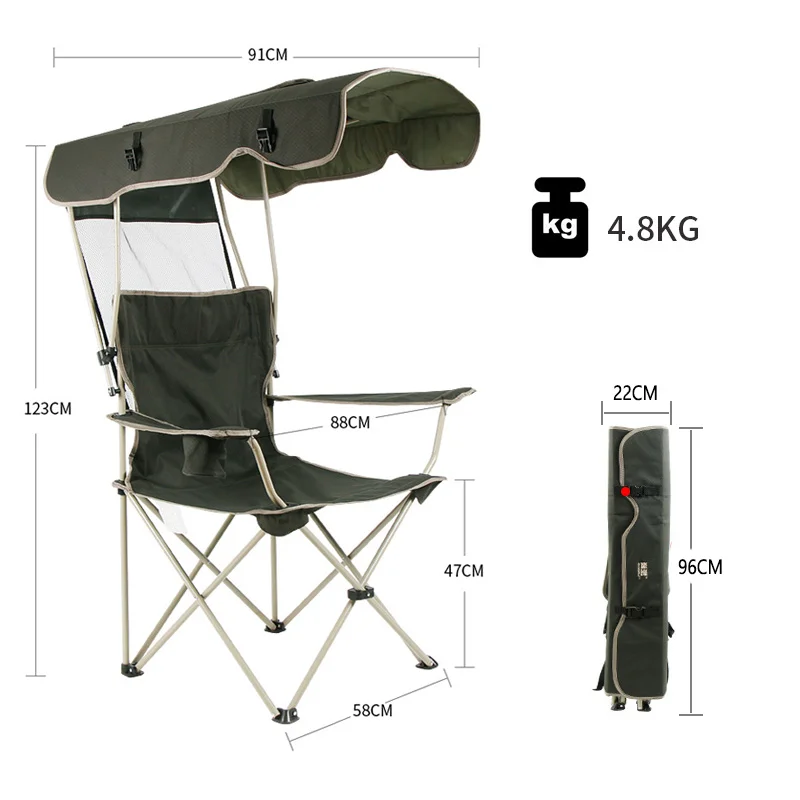 Portable Foldable Fishing Chair Camping Awning Beach Chair Outdoor Fishing Carry Umbrella Lounge Chair with Canopy