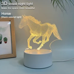 Horse series /3D vision night light, monochrome warm light plug-in base, birthday gift for friends, can be used in bedroom/livin