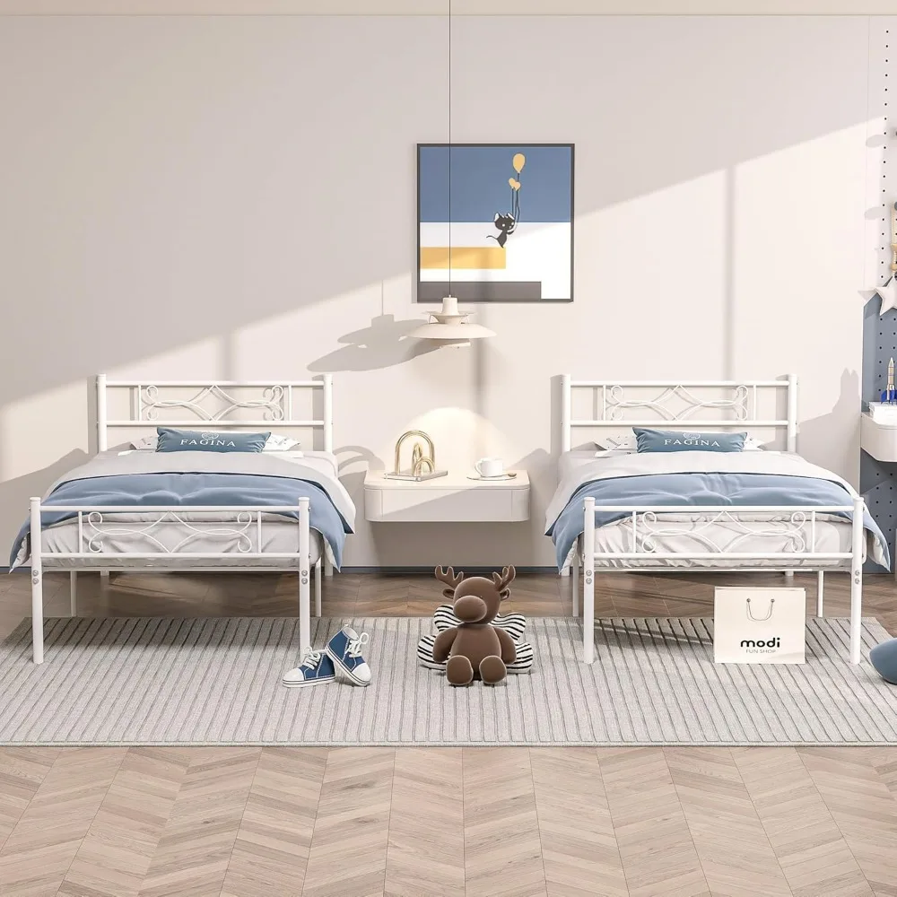 VECELO Cadre de lit double en métal avec tête de lit et pied de lit, aucun sommier tapissier nécessaire, fond de lit à plateforme robuste