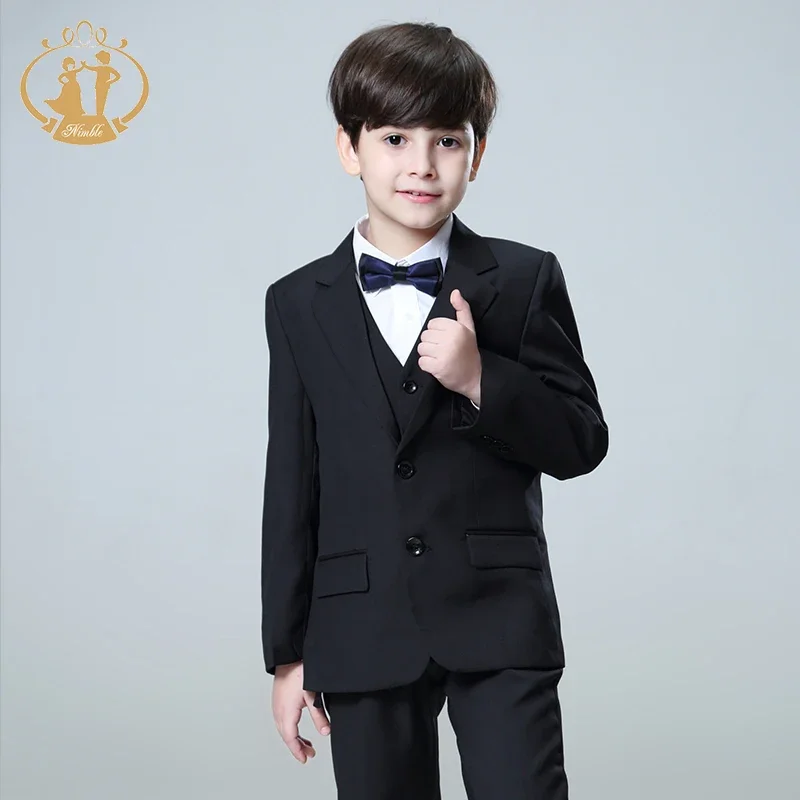 Spring Autumn Formal Suit for Boy Set Children Party Host Wedding Costume Black Blazer Vest Pants 3Pcs Wholesale Clothing