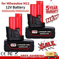 for Milwaukee M12 12V Battery 6000mAh Li-ion Replacement Batteries Milwaukee M12 Cordless Tools 48-11-2402 48-11-2411 Batteries