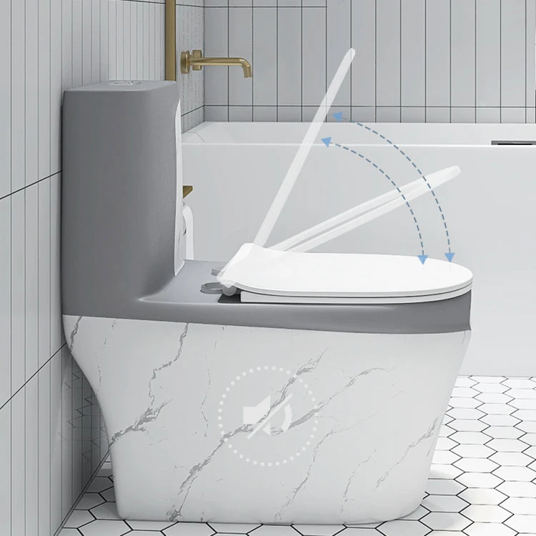 Modern Sanitary Ware Luxury Dual Flush Bathroom One Piece Grey Marble Pattern Ceramic WC Toilet image 5