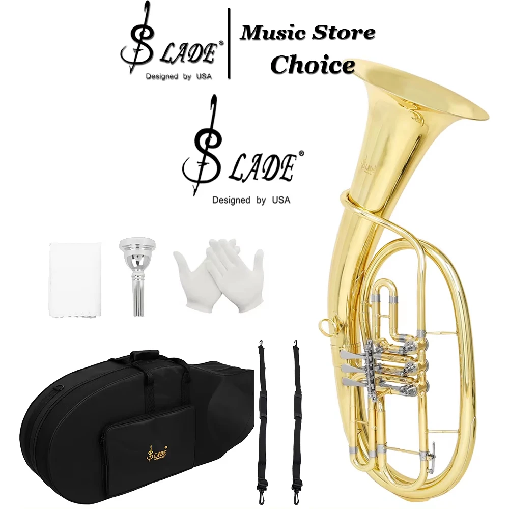SLADE Bb Flat Tenor Horn 3 Keys Brass Body Tenor Horn with Case Gloves Mouthpiece for Beginner Student Band Performance ﻿