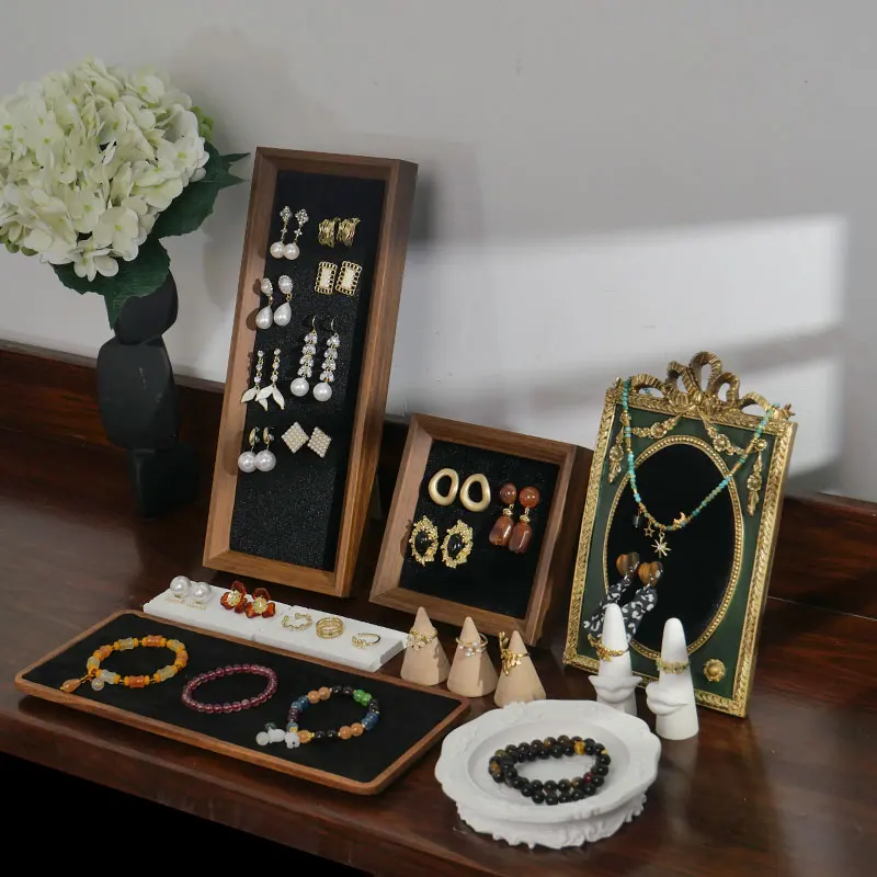 Photo Frame Display Stand Ring Earring Holder with Hooks Wall Mount Countertop Display Organizer for Shop Window Props