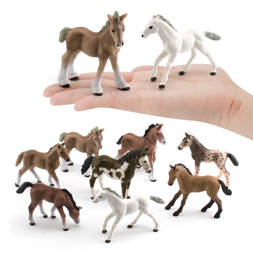 1Pc Mini Pony Figures  Pintabian Shire Clydesdale Horse Lipizzaner Foal PVC Figurine Kids Educational Toy