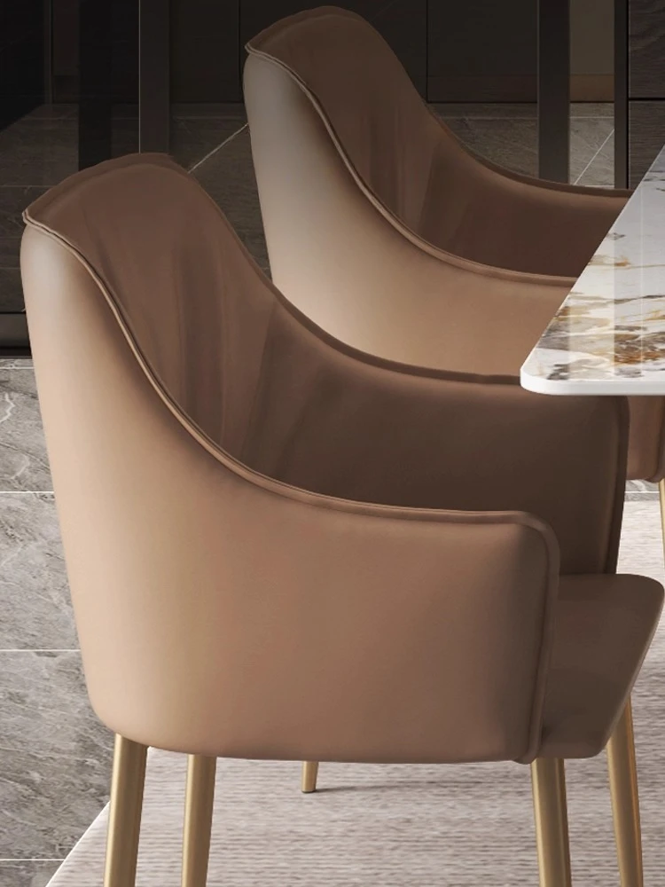 Elegant Leather Dining Chair Luxury Metal Frame Comfortable Backrest Home Chair