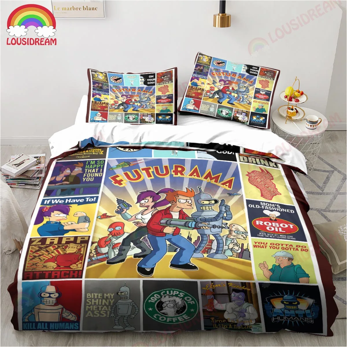 Cartoon Futuramas Bender Poster Bedding Set Sheet King Twin Double Child Bedding Set Mircofiber or Polyester Duvet Cover Set