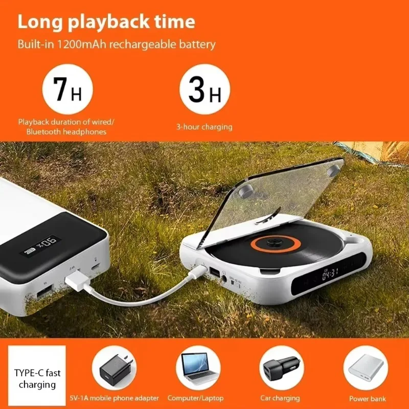 Bluetooth-Compatible CD Player LCD Screen Car CD Player A-B Repeat 1200 MAh Battery Friend Family Student portable dvd player