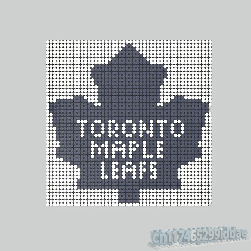 2349PCS MOC Pixel Art Blue Maple Leaf Mosaic Portrait Model Custom Building Blocks DIY Creative Assembly Popular Display Gifts
