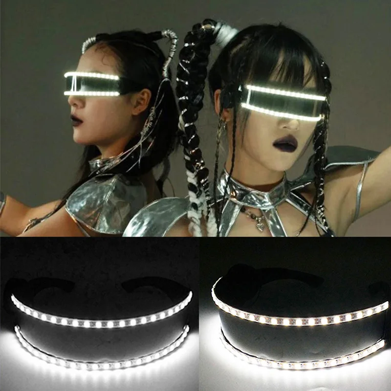Lunettes lumineuses futuristes Cyberpunk, lunettes de rave, lunettes LED lumineuses, visières LED pour spectacles de musique EDM.