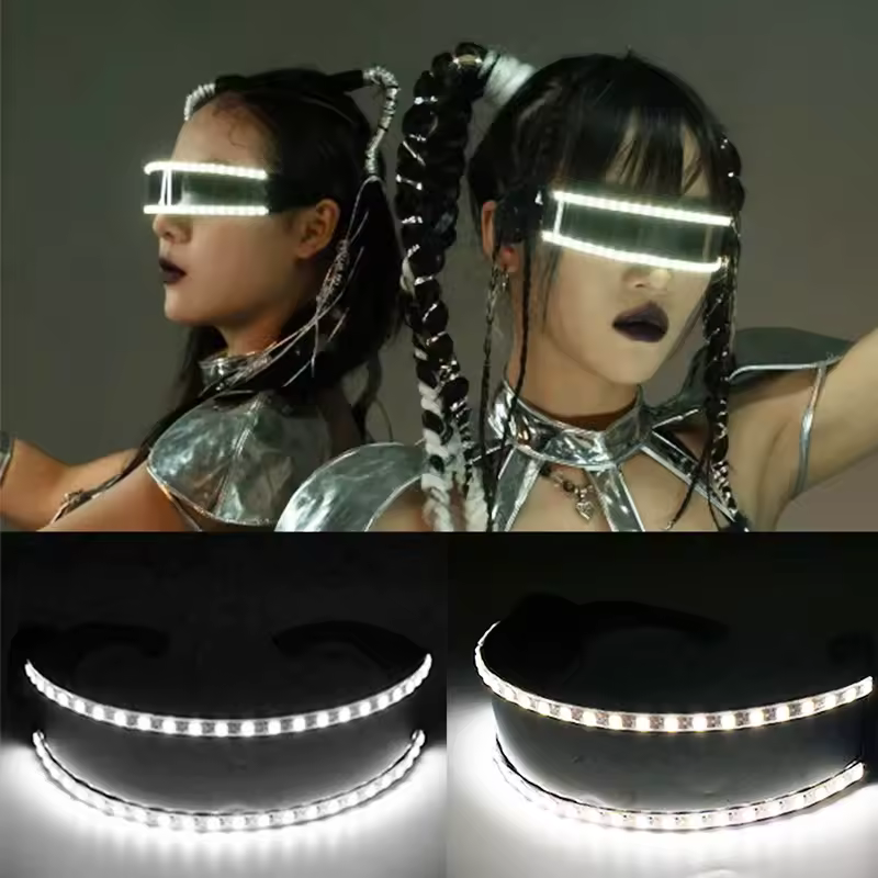 Cyberpunk Futuristische Leuchtbrille Rave Cyber Leuchtbrille LED Leuchtvisier-Brille für EDM Musikshow-Requisiten