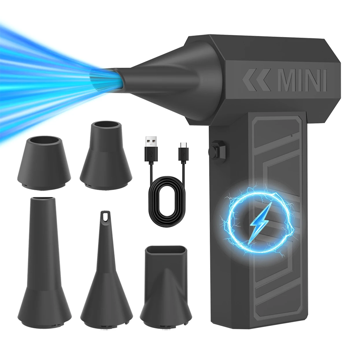 

130000RPM Turbo Jet Fan Type C Charging Car Air Duster Cleaning Blower Tool Portable Electric Snow Blowing with 5 Outlet Nozzles