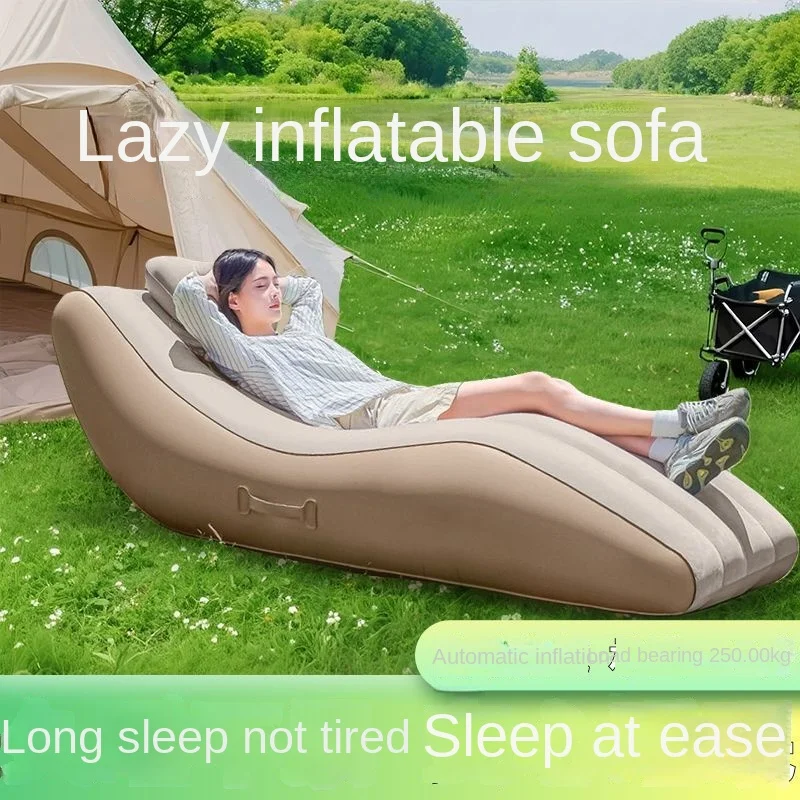 Outdoor Portable Self Inflating Lounge Chair - Waterproof Camping Lazy Sofa with Pillow and Handle, Suitable for Beach and Lawn image 4
