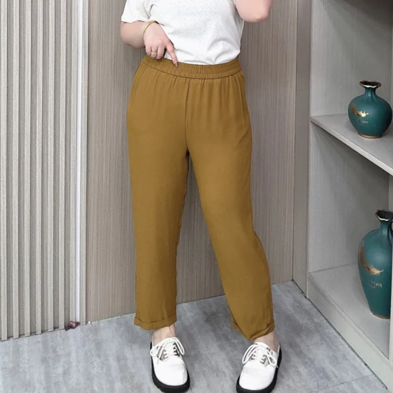 Drape Hemming Ice Silk Suit Pants Women's Spring Summer New Plus Size Loose Thin Casual Harem Pants